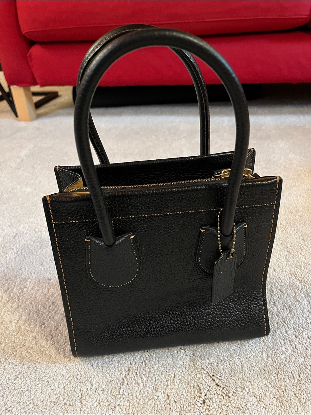 Coach Black Pebbled Leather Satchel with Contrast Stitching